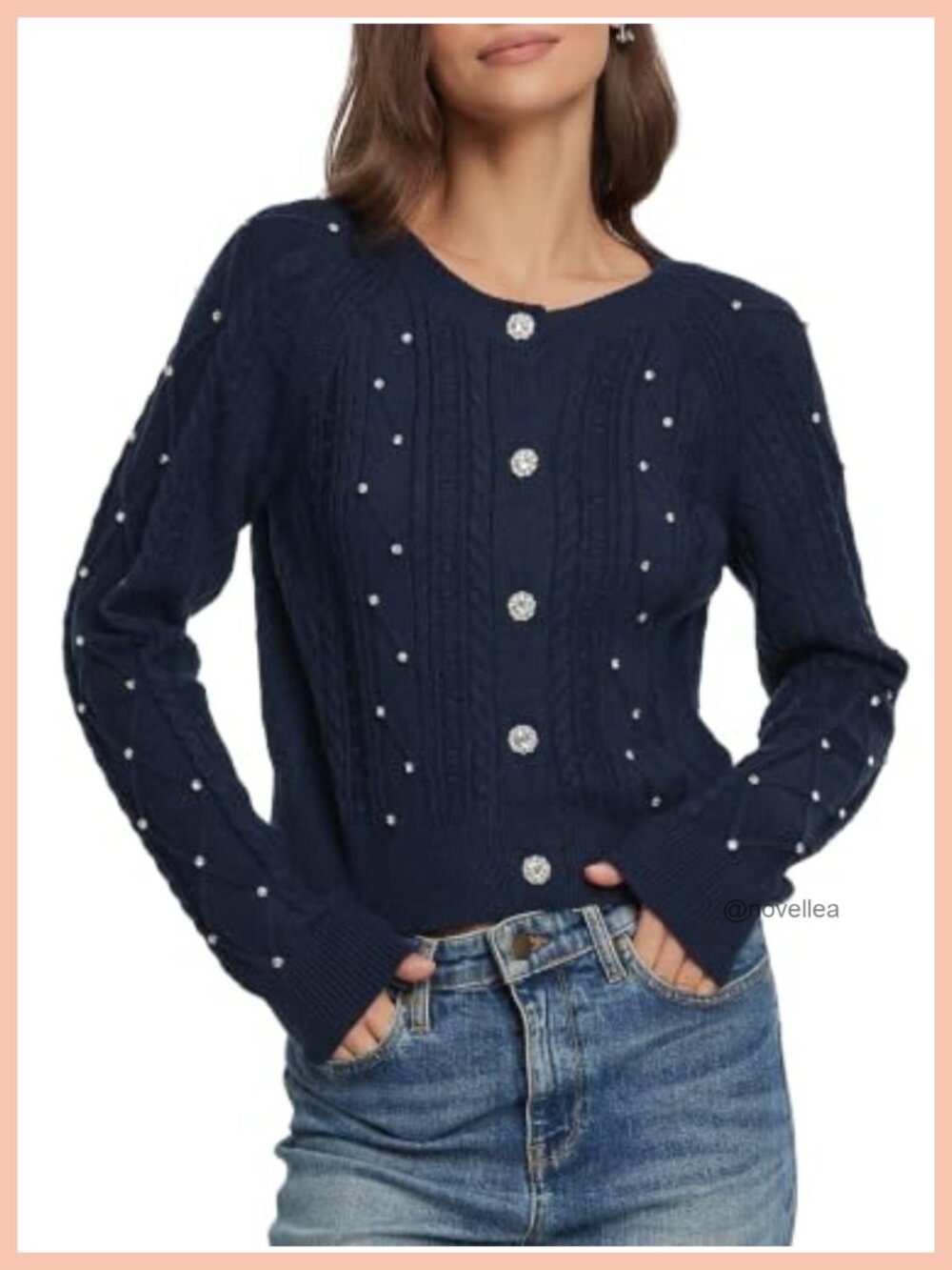 Cropped Cardigan Rhinestone Button Front Knit Sweater Coat